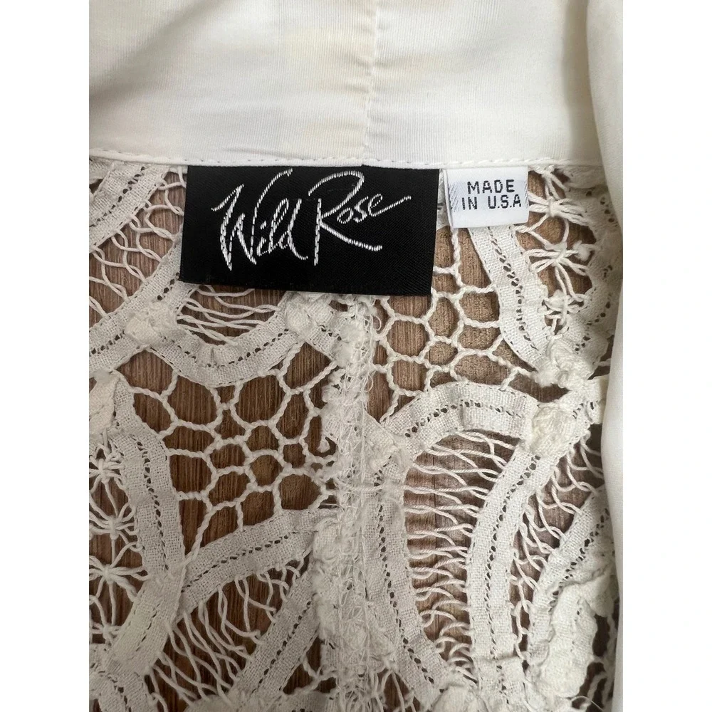 Wild Rose White Lace Back‎ Draped Open Front Jacket Blazer Size 14 USA